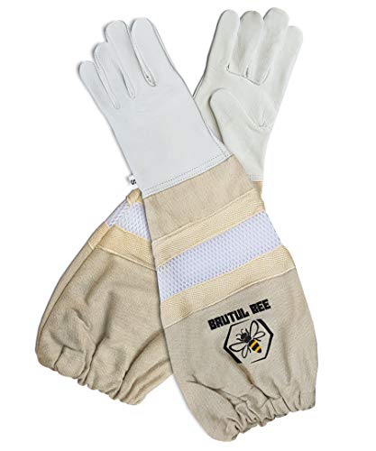 Brutul Bee Kids Beekeeping Goatskin Leather Gloves Children Beekeeper Protective Gauntlets with Ventilated Mesh Sleeve Cuffs (XS) - size: X-Small