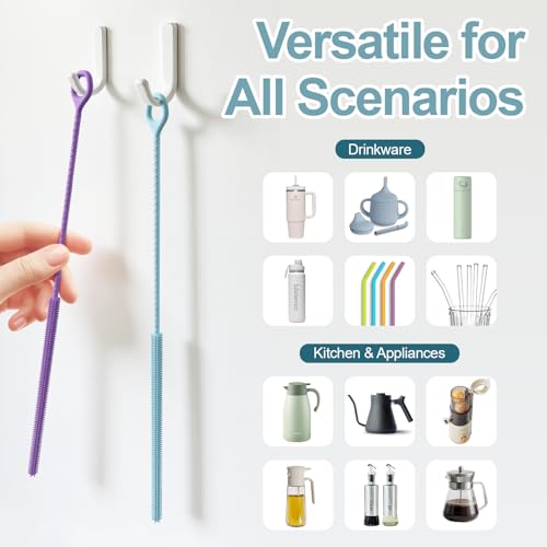 YOTIME Straw Cleaner Brush Extra Long 12.6 inch, 2Pcs Reusable Silicone Straw Brush for Sippy Cup, Water Bottle and Tubes, 6mm+9mm, Blue - color: Blue