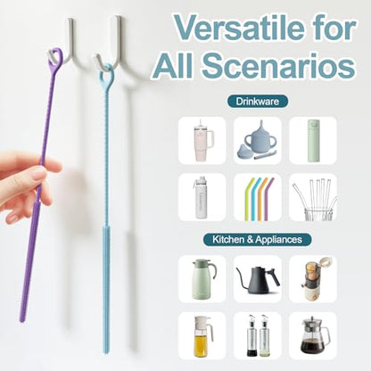 YOTIME Straw Cleaner Brush Extra Long 12.6 inch, 2Pcs Reusable Silicone Straw Brush for Sippy Cup, Water Bottle and Tubes, 6mm+9mm, Blue - color: Blue