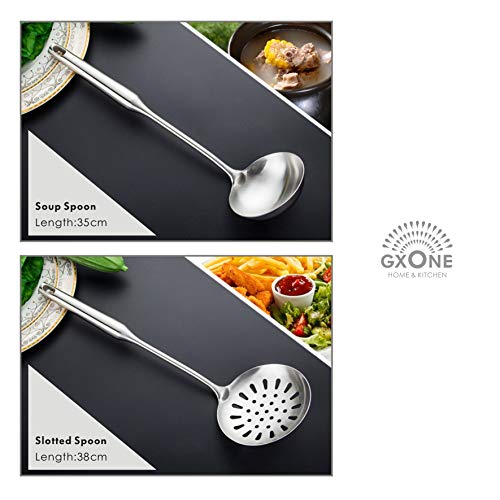 Kitchen Utensil Set – 6 Piece Stainless Steel Cooking Utensils with Rotating Holder Organizer Includes Slotted Spoon, Slotted Spatula, Large Spoon, Soup Ladle, Spatula, Pasta Server Silver/7PCS - style: Cooking Utensils