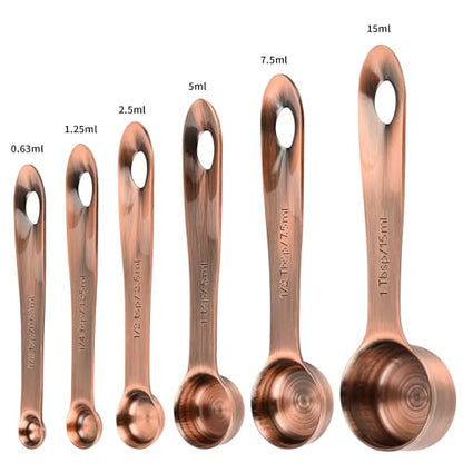 Copper Measuring Cups and Spoons Set, Stainless Steel Measuring Cups and Spoons Set, 5 Metal Measuring cups & 6 Baking Measuring Spoons, Imperial & Metric Measuring Tools Set 11 - color: A: Copper, size: B: 5cups+6spoons