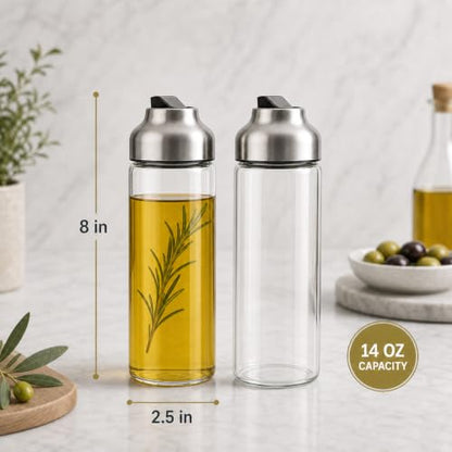 Aelga Olive Oil Dispenser - 14 OZ Glass Oil and Vinegar Dispenser Bottles Set for Kitchen No Drip-Set of 2 - color: Silver, style: 14OZ Set of 2