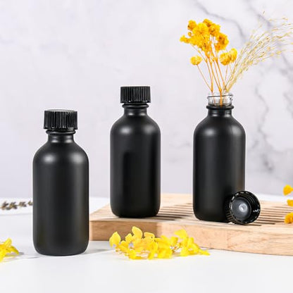 Small Glass Bottles with Lids Boston Round Shot Bottles for Health, Immunity, Ginger Juice, Essential Oils, Potion - Leak Proof Mini Travel Containers (Black Frosted, 2oz-48Pack) - color: Black Frosted, size: 2oz-48Pack