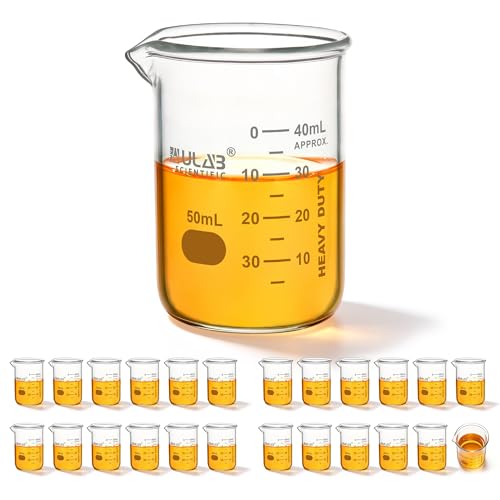 ULAB Scientific Glass Beakers, Vol. 50ml, 3.3 Borosilicate Griffin Low Form with Printed Graduation, Pack of 24, UBG1030 - style: 24pcs of Vol.50ml, Low form