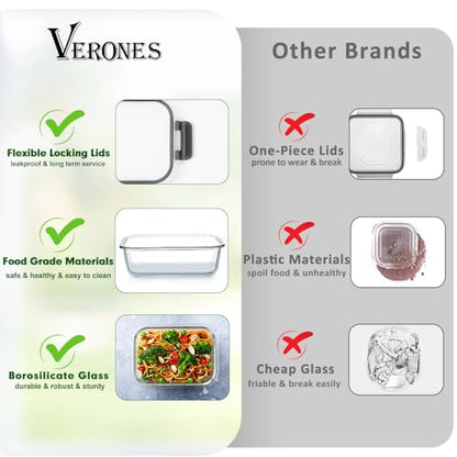 VERONES 12 Packs Glass Food Storage Containers Set, Airtight Glass Lunch Containers, Glass Meal Prep Containers with Lids,Exclusive of BPA, for Microwave, Oven, Freezer & Dishwasher Friendly,White - color: White-24
