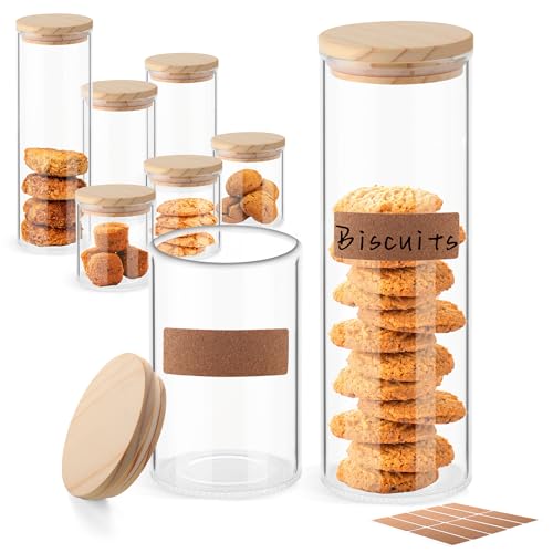 ULAB 3.5mm Thick Glass Food Container Set with Lid, 6 Pack Multi Size Clear Storage Jar, Glass Airtight Canisters set for Cookie, Candy, Coffee Beans, USJ1009 - color: 21.3oz-3pcs&33oz-2pcs&62.6oz-1pc