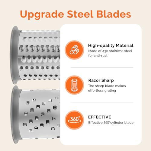 UHIYEE Patented Rotary Parmesan Cheese Grater, Hand Crank Cheese Shredder with Fine & Coarse Drums, Restaurant Quality, White, Stainless Steel & ABS, Dishwasher Safe - color: White