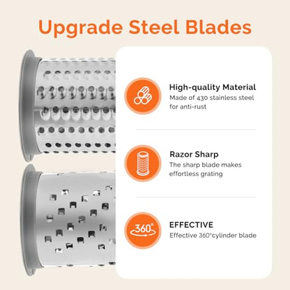 UHIYEE Patented Rotary Parmesan Cheese Grater, Hand Crank Cheese Shredder with Fine & Coarse Drums, Restaurant Quality, White, Stainless Steel & ABS, Dishwasher Safe - color: White
