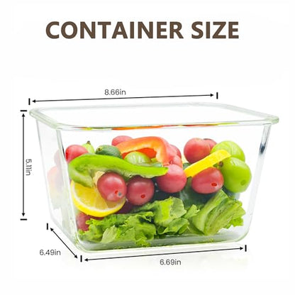 2 Pack Large Glass Storage Containers with Lids 85oz/10.5cup Big Airtight Glass Food Storage Containers for Rotisserie Chicken Watermelon Meal Prep, BPA Free, Freezer Dishwasher Oven Safe - color: transparent