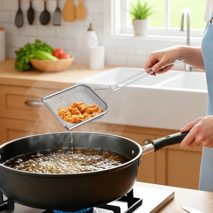 Stainless Steel Skimmer Spoon 16.92In Fine Mesh Oil Skimmer Ladle for Cooking Frying Hot Pot Fat Strainer Kitchen Utensil with Hanging Hole