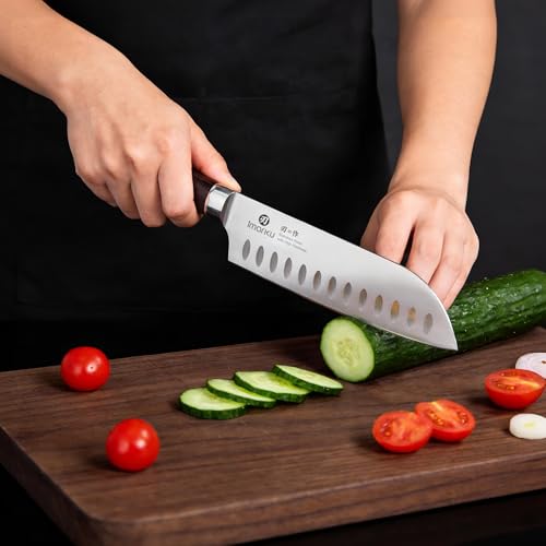 imarku Chef Knife 7 Inch Kitchen Knife Ultra Sharp Santoku Knife - High Carbon Japanese Chefs Knife, Kitchen Gadgets 2025, Apartment Essentials, Birthday Gifts for Him Her, Best Gifts for Women Men - color: Brown and Silver