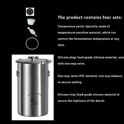 Stainless Steel Fermenter Conical Home Brewing Fermentation Tank，Including Temperature Patch, Silicone Plug, One-way Valve, Silicone Ring (316, 20L) - color: 316, size: 20L