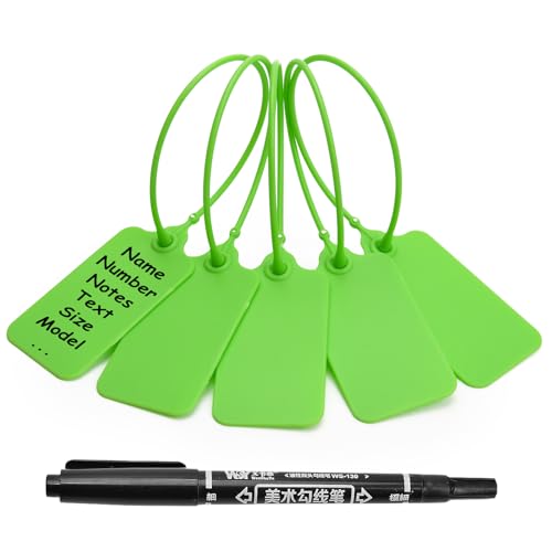 100 Green Blank Plastic Tags for Labeling Waterproof Hanging Labels Writable Tags Seal Plastic Marking Label for Clothes Bags Keys Inventory with One Marker Pen - color: Green, size: 100 PCS