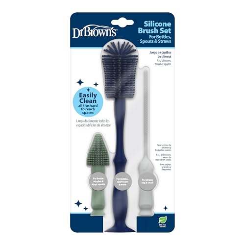 Dr. Brown's Silicone Cleaning Brush Set with Bottle, Spout, and Straw Brush, 3 Brushes to Clean Baby Bottles, Spouts, Nipples, and Straws, BPA Free – 36-Pack - color: Silicone Cleaning Brush Set, size: Compact (Pack of 12)