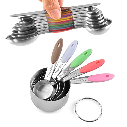 EDELIN Measuring Cups and Magnetic Measuring Spoons Set, Stainless Steel 5 Cups and 7 Spoons (Multi-colour) - color: Multi-colour