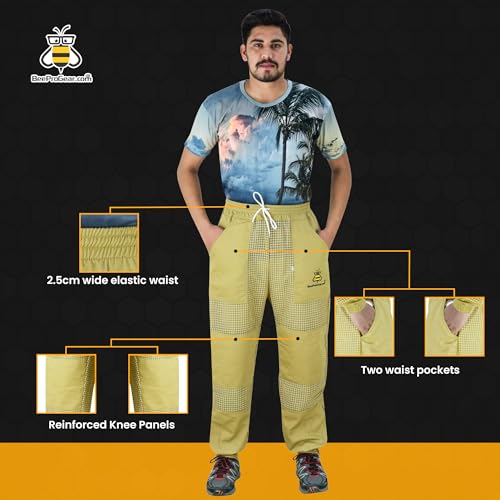 BeeProGear Sting-Proof Beekeeping Pants for Men & Women, Ventilated 3-Layer Mesh Pants with Tool Pockets & Carry Bag - color: Brown, size: Medium