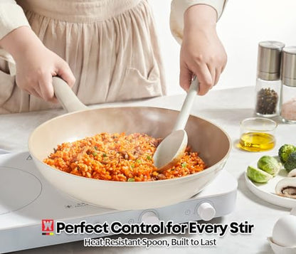 Wagensteiger Light Gray Silicone Cooking & Serving Spoon: Cooking Utensil with Heat Resistant, Non-stick Cookware Safe, Gentle Head Design, BPA Free (11.02inch x 2.56inch Solid) - size: 11.02inch x 2.56inch Solid