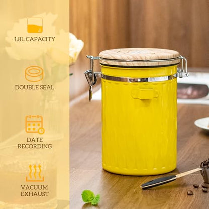 TEDSWAIT Coffee Container with Sealed Cantilever Lid and Scoop, Airtight Stainless Steel Kitchen Food Storage Canister with Date Tracker, 1.8L(Yellow) - color: Yellow