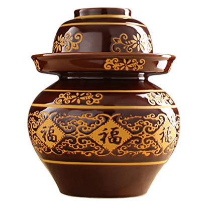 ZHOUXIAO China Fu Pickle Jar Ceramic Jar with Lid,Traditional Chinese Fermentation Kit Crock with Water Seal Airlock Lid, Fermentation Jar for Kimchi,Sauerkraut,Kombucha Jar 3KG