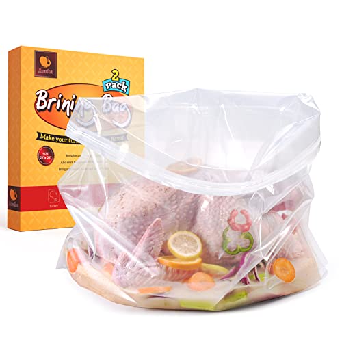 Turkey Brining Bags, 26"×22", 2 Pack, Double Zip Lock Thicker Brine Bags with 2 Cotton Strings, Extra Large Brining Bag Fits for Turkey, Chicken, Beef, Fish, Lamb, Pork, Holds Up to 35LB