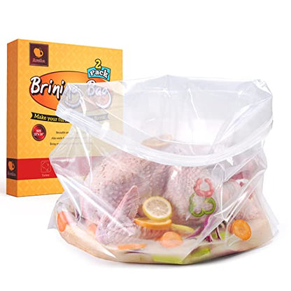 Turkey Brining Bags, 26"×22", 2 Pack, Double Zip Lock Thicker Brine Bags with 2 Cotton Strings, Extra Large Brining Bag Fits for Turkey, Chicken, Beef, Fish, Lamb, Pork, Holds Up to 35LB