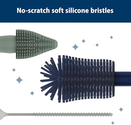 Dr. Brown's Silicone Cleaning Brush Set with Bottle, Spout, and Straw Brush, 3-Pack + Soft Touch No Scratch Baby Bottle Cleaning Brush, Blue - color: Silicone Brush Set + Soft Touch, Blue, size: Compact