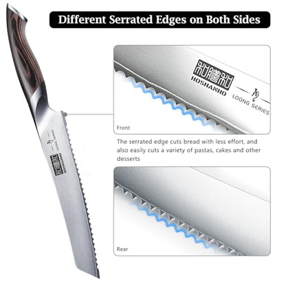 HOSHANHO Bread Knife 8 inch, Japanese High Carbon Stainless Steel Serrated Bread Knife, Professional Bread Cutting Knife for Homemade Bread - size: 8"