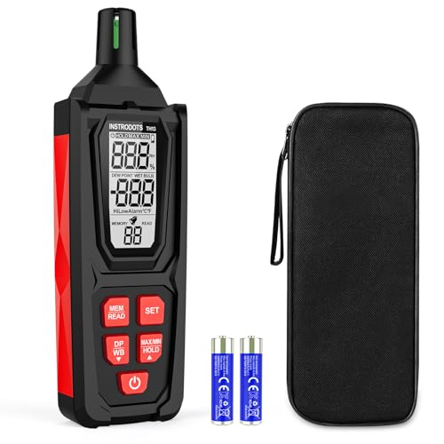 Temperature Humidity Meter, High Precision Digital Hygrometer Thermometer with Dew Point/Wet Bulb, Indoor Outdoor Monitor, 99 Data Storage, Temp Alarm, Backlight, MAX/MIN, Auto Shutdown - color: Red, size: TH13