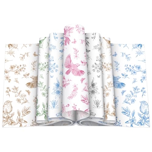 Feifeiya 200 Pcs Floral Wax Paper Sheet for Food Chinoiserie Bird Deli Paper Waterproof Sandwich Wrapping Greaseproof Food Basket Liners for Picnic Party Kitchen Supply, 9.8 x 8.7inch (Floral,Mixing) - color: Mixing, size: Floral