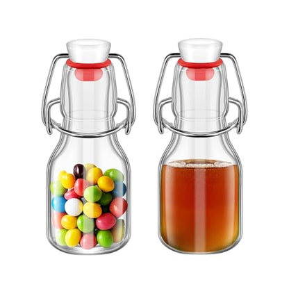 2Pcs Swing Top Small Glass Bottles 2 oz With Flip Airtight Lids for Home Brewing, Beverages, Oil, Vinegar, Water, Soda,Limoncello, Homemade liquor, vanilla (Red cap) - color: Red cap
