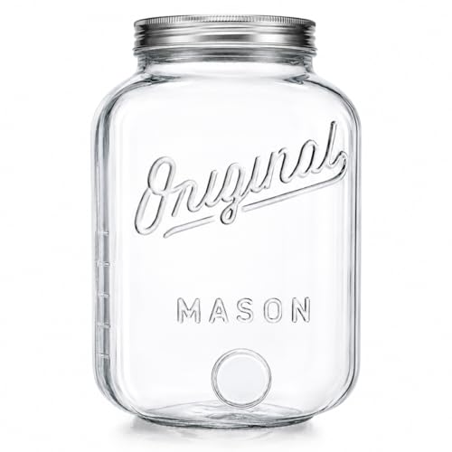 Large 2 Gallon Glass Jar with Airtight Lid, Mason Jar Extra Wide Mouth for Flour Sugar Food Storage Containers, Canning Jars for Bulk Sun Tea, Kombucha, Cookie, Pickle, Fermenting Canisters