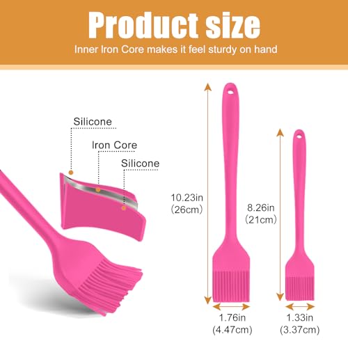 Silicone Basting Brush 2 Pcs Pastry Brush for Oil, BBQ, Grill, Sauce Baking Cooking, Dishwasher Safe (Pink) - color: Pink