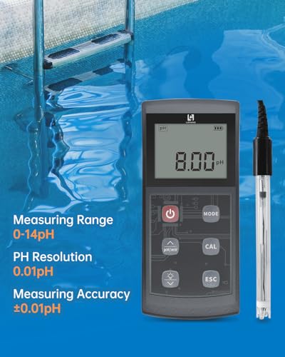 LOHAND Portable pH Meter with ATC, 0-14 Measuring Range, ±0.01 pH Accuracy | High Precision, Large Backlight Display, Digital pH Tester for Pool, Lab, Biomedicine, Aquarium, Hydroponics, Drinking Water