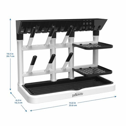 Dr. Brown's Drying Tower, Stand-Up Drying Rack, Countertop Baby Bottle Drying with Organized Storage for Baby Essentials, Space Saving Vertical Rack, Black/White - style: Stand-Up Drying Rack