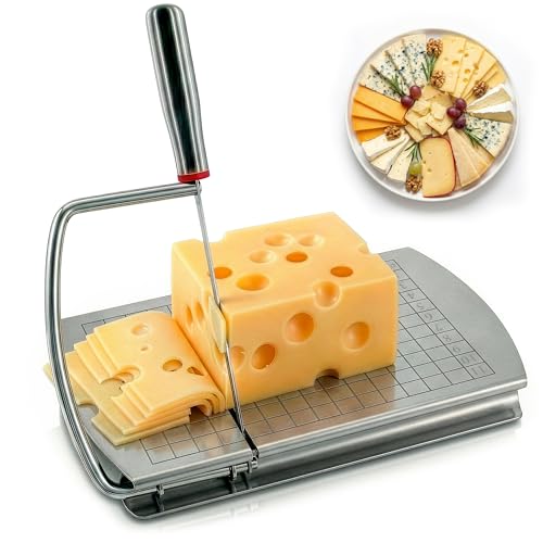 Stainless Steel Cheese Slicer for Block Cheese with Blade & Locking Design - Multipurpose Manual Cheese Cutter Board 9.92 x 8.27 x 1.18 in for Slicing Butter, Vegetables, Fruits, Snacks & Deli Foods