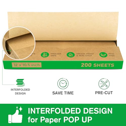 EcoDispose Precut POP UP Deli Paper Sheet Pack of 200, Interfolded Heavy Paper for Food Wrap and Serving (12" x 10-1/2", Kraft） - color: Kraft, size: 12“x10.5”inch