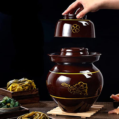 Ceramic Pickle Jar with Lids,Large Traditional Chinese Porcelain Pickle Jar Pickling Jars,Ceramic Fermentation Crock with Water Seal Airlock Lid,Sauerkraut Crock L (Medium - size: Medium
