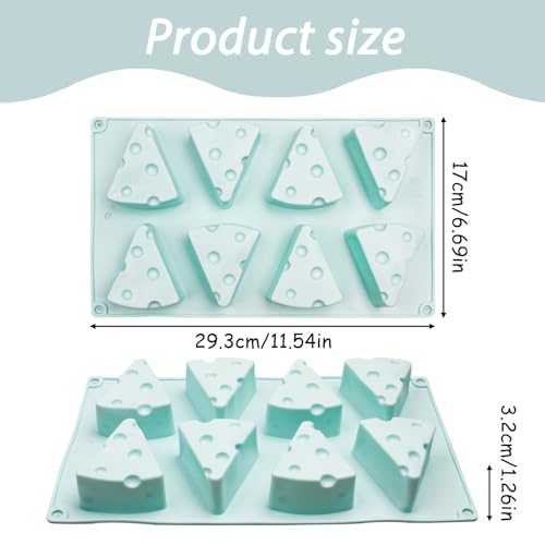 Cheese Shape Silicone Mold 6-Cavity for Baking and Desserts | 11.54 x 6.69 in Size, Non-Stick Release, Cheesecake & Soap Use, Reusable Silicone, 3D Cheese Design - color: Mint Green-QY372