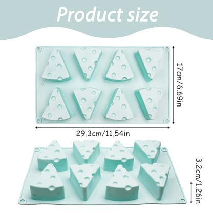 Cheese Shape Silicone Mold 6-Cavity for Baking and Desserts | 11.54 x 6.69 in Size, Non-Stick Release, Cheesecake & Soap Use, Reusable Silicone, 3D Cheese Design - color: Mint Green-QY372