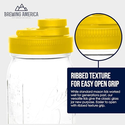 Mason Jar Lids Wide Mouth Plastic 4 Pack - With Flip Cap Screw Top Pouring Spout and Drink Hole - Fits Kerr and Ball Canning Jars - Wet/Dry Food and Liquid Storage - MADE IN USA (Yellow) - color: Yellow