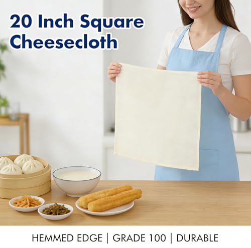 8 PCS Reusable Cheesecloth, Grade 100, 20x20 Inch Hemmed Cheese Cloth, 100% Cotton Unbleached Strainer for Cooking, Baking, Juicing and Cheese Making