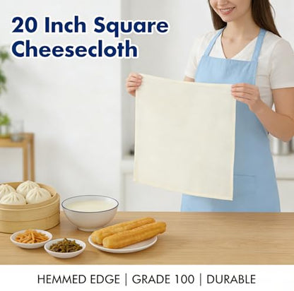 8 PCS Reusable Cheesecloth, Grade 100, 20x20 Inch Hemmed Cheese Cloth, 100% Cotton Unbleached Strainer for Cooking, Baking, Juicing and Cheese Making