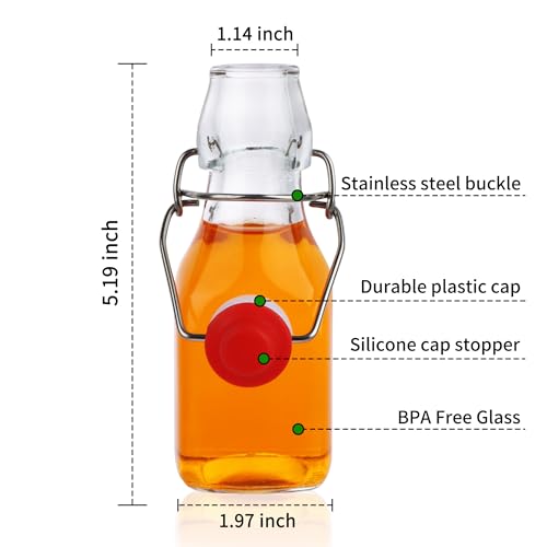 12 Pack 4oz Swing Top Glass Bottles, 125ML Square Bottles with Airtight Stoppers for Kombucha, Kefir, Vanilla Extract, Beer(Bonus Gaskets, Labels and Funnel) - size: 4oz