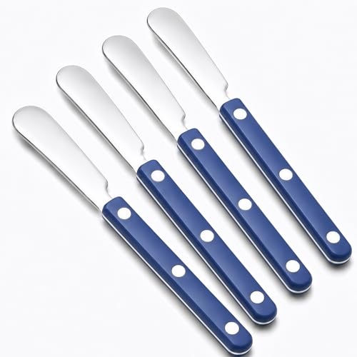 4PCS Stainless Steel Butter Knives Set: 6.3 Inch Cheese Spreader 304 Stainless Steel with Ergonomic Handle for Cheese, Butter & Jam (blue) - color: blue
