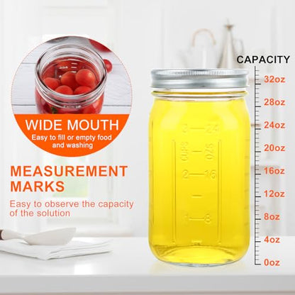 Wide Mouth Mason Jars 32 oz, 12 Pack Clear Glass Mason Jars with Airtight Lids and Bands, Quart Canning Jars for Preserving, Canning, Meal Prep, Pickling - size: 32oz - 12Pack