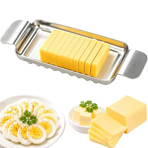 JAYVAR Cheese Slicer and Butter Cutter, 304 Stainless Steel Wire | Multifunctional Cheese Slicers for Block Cheesees, Handheld Butters Slicers Cutter, for Egg Slicing, Dishwasher Safe