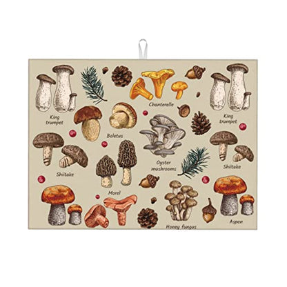 Mushroom Dish Drying Mats For Kitchen Counter XL Microfiber Kitchen Drying Mat Large Draining Pad Absorbent Quick Drying Dish Mat 18x24 Inch - color: Mushroom