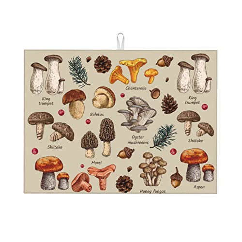 Mushroom Dish Drying Mats For Kitchen Counter XL Microfiber Kitchen Drying Mat Large Draining Pad Absorbent Quick Drying Dish Mat 18x24 Inch - color: Mushroom