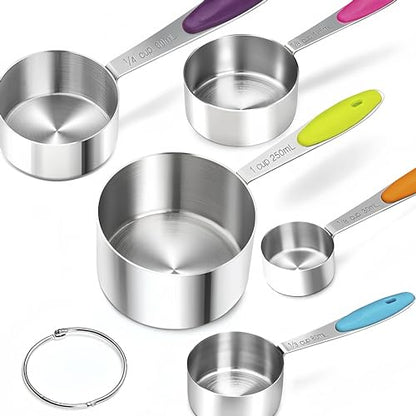 RUNZI 10 Pcs Measuring Cups and Spoons Set,Stackable Metal Measure Cup for Measuring Dry and Liquid Ingredients，Used Kitchen Dry Food, Cooking Baking Measurements,Silvery - color: Silvery-10pcs