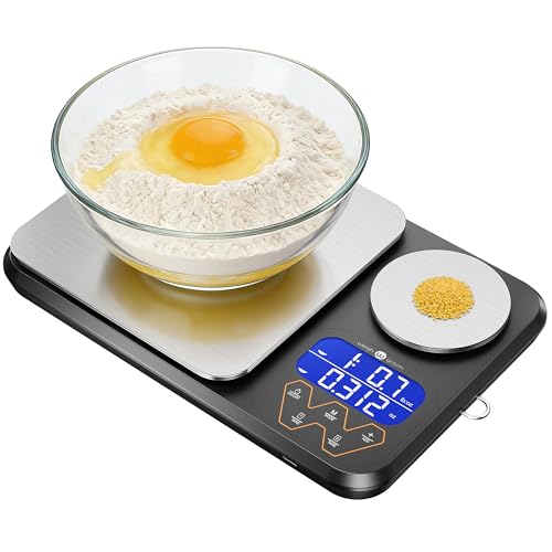 Rechargeable Digital Dual Platform Kitchen Scales Weight, 11 lb Large & 1.1 lb Mini with Two Precisions Food Scale for Sourdough Bread, Baking and Cooking with 3 Units Tare, Accumulation Functions